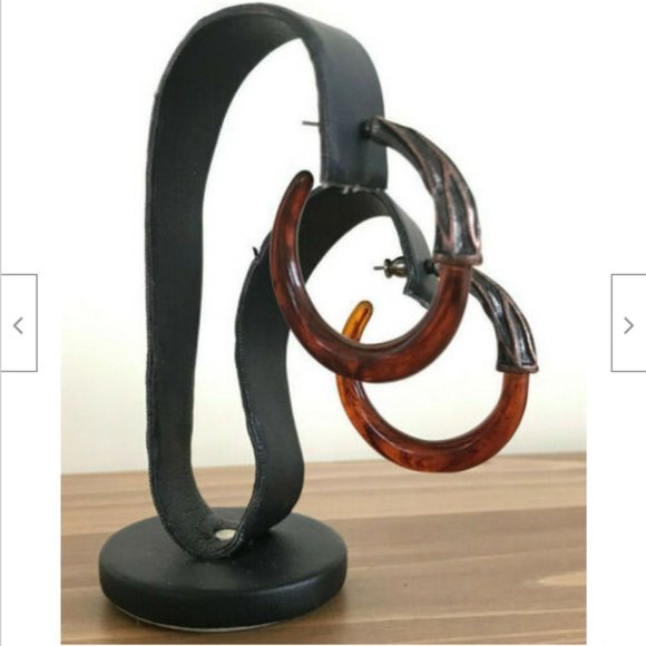 Faux Tortoise Amber Color 1-1/2" Hoop Stud Earrings w/ Dragon Claw Metal Accent - Picture 1 of 6